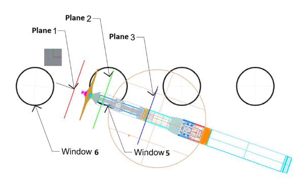 Positions for LDV measurement planes through tunnel windows